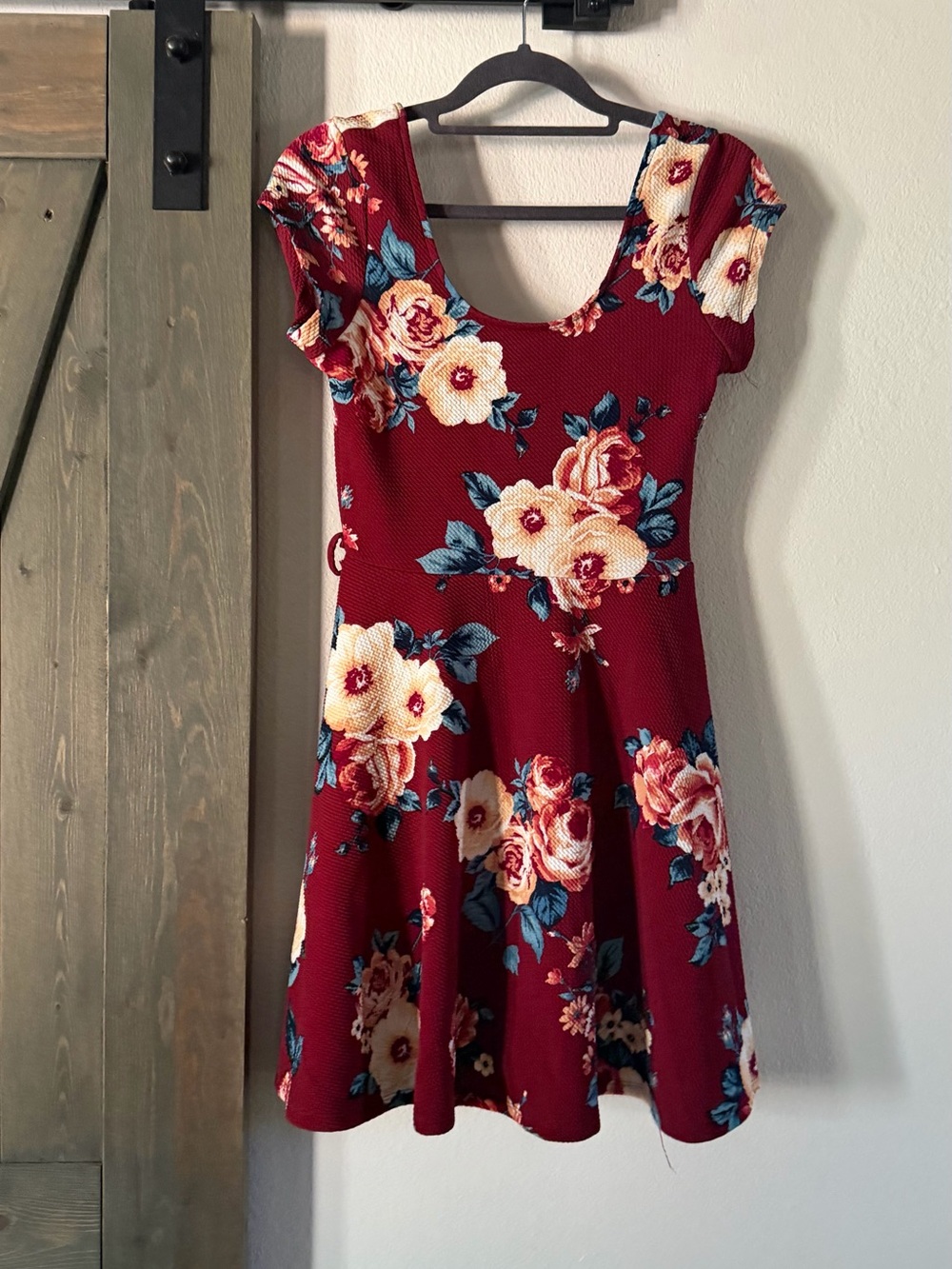 iris Burgundy Floral Fit-and-Flare Mini Dress